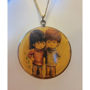 Vtg 1971 Fran Mar Moppets Children 70s Grannycore Round Disc Jewelry Necklace